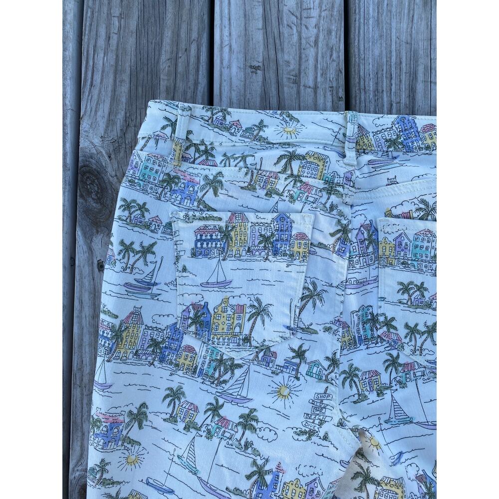 Talbots Cropped Denim Pants with Beach Scene Print Size 10 Petite